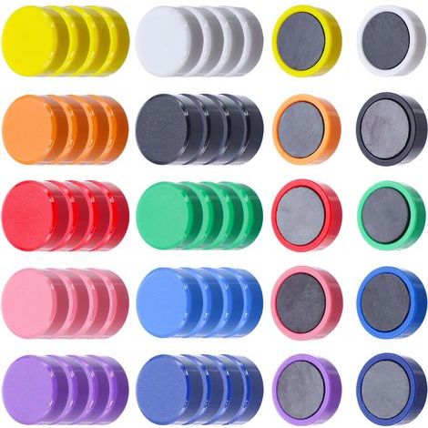 Packung mit 50 farbenfrohen, starken und dekorativen Magneten für Kühlschrank, Tafel, Fotos, Schule, Büro, Spinde (10 Farben). (1/5)