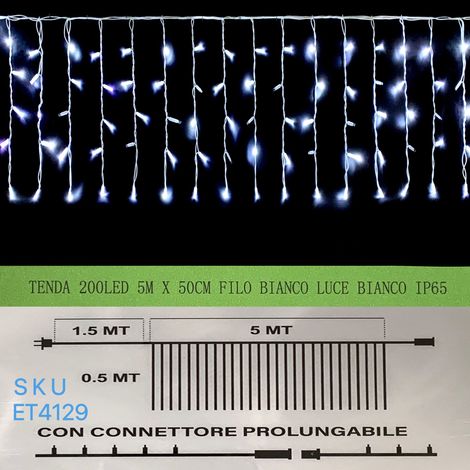 TENDA NATALE ESTERNO NATALIZIA 200 led 5m x 50 cm filo bianco luce bianco ip65 /ET4129