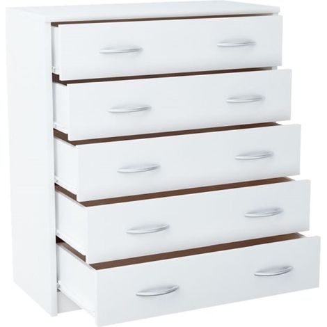 Buffet avec 5 tiroirs Blanc - Meuble de Rangement Style contemporain - 74 x 35 x 85 cm