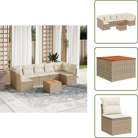 8-tlg. Garten-Sofagarnitur mit Kissen Beige Poly Rattan - Gartenmöbel Set - Esszimmergarnitur - Lounge Möbel - Outdoor Sofa - Rattan Gartenmöbel (1/5)