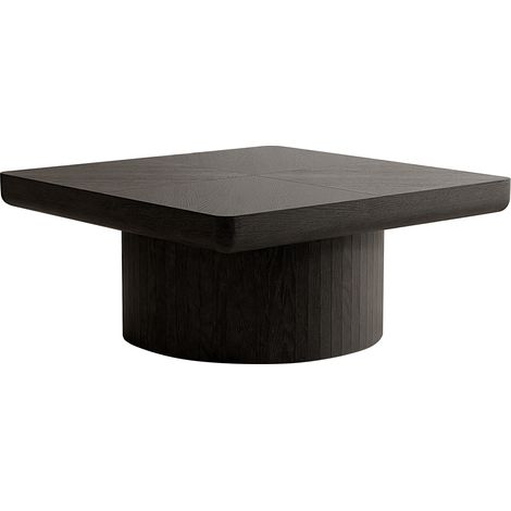 Quadratischer Couchtisch 78 cm schwarz mit Parkettoptik und zylindrischem Sockel (1/5)