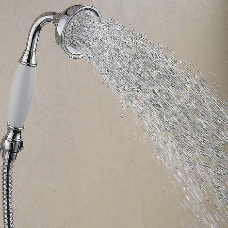 Pommeau de douche classique pour salle de bain, douchette à main style téléphone traditionnel, douchette rétro avec poignée en céramique et jet effet pluie, flexible de 1,5 m (chrome) (1/2)