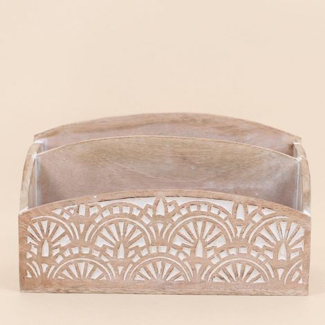 Rangement bureau en manguier gravé et cérusé 31x18cm (1/4)