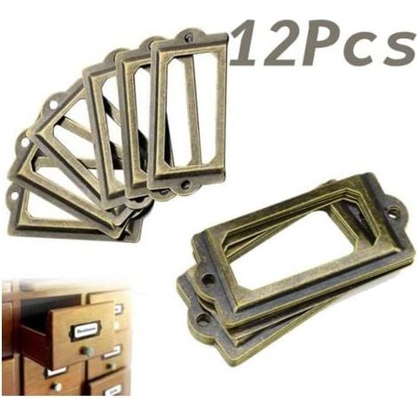 12pcs Antique Brass Box Label Furniture Handle Drawer Box Metal Frame Handle Business Card Holder MUMU (1/4)