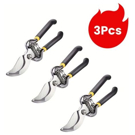 Lot de 3 sécateurs de jardin professionnels à bypass – Lames en acier carbone ultra-tranchantes, poignées ergonomiques, pour branches épaisses