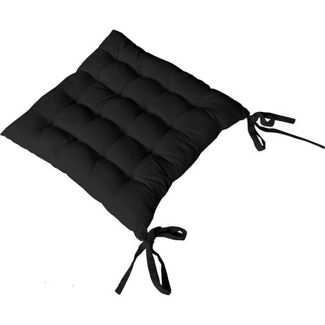 Homemaison – Galette de chaise 38x38 cm en coton noir – Piquage 16 points – Fixation rapide avec 2 nouettes – Certifiée Oeko-tex
