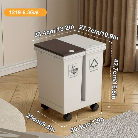 Poubelle de Cuisine 24L – Tri Sélectif Sec/Humide avec 2 Compartiments. Roulettes, Anti-Odeurs, Facile à Nettoyer. Modèle (Godet 24L - 2 Catégories) (1/5)