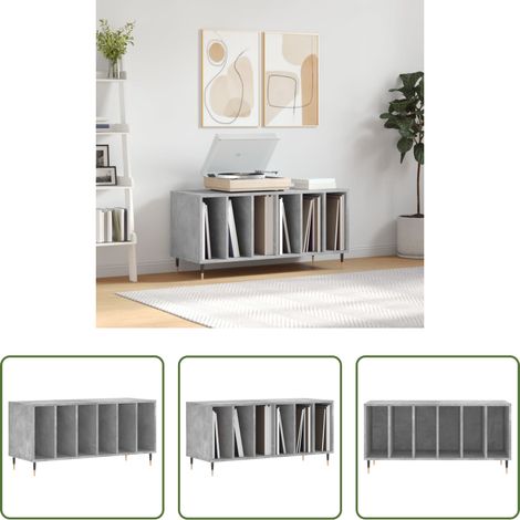 Rangement disques - Armoire à disques gris béton 100x38x48 cm bois d'ingénierie (1/5)