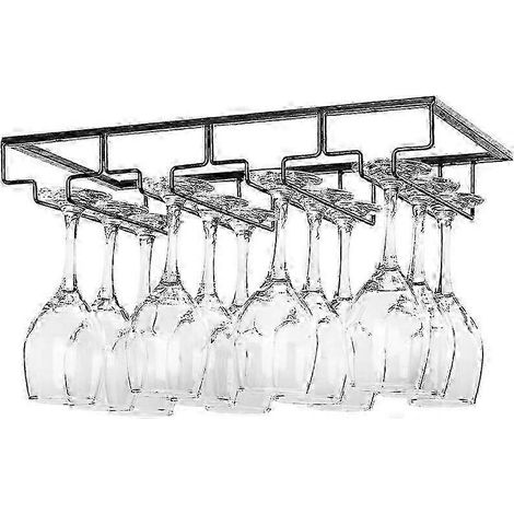 Weinglasregal – Unterbau-Weinglashalter, Stielglasaufbewahrung, Metall-Organizer für Bar und Küche, Schwarz Schwarz 4 Reihen, 1 Packung (1/4)