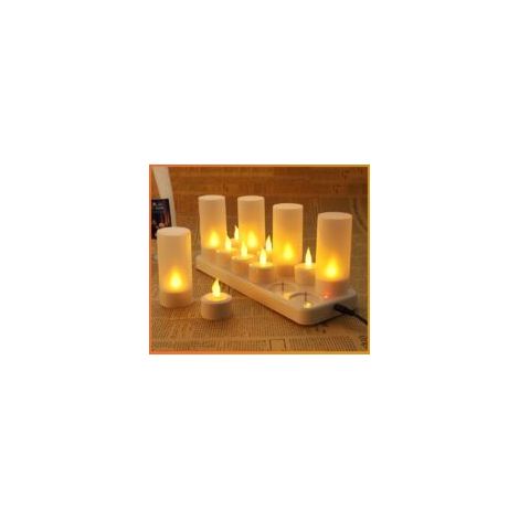 Set di 12 candele LED ricaricabili, candele LED elettriche con fiamma tremolante e stazione di ricarica, decorazione per Natale, compleanno, matrimonio, cena, tavolo votivo, caffè, bar, ristorante, ho