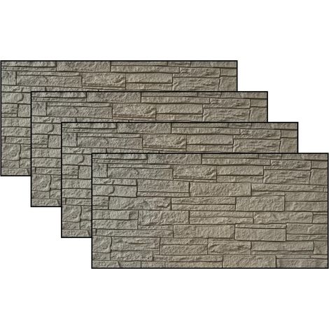 Pannello Rivestimento Effetto Pietra in PU 120x60x2,5 cm Colore Greige Set 4 Pezzi Greige