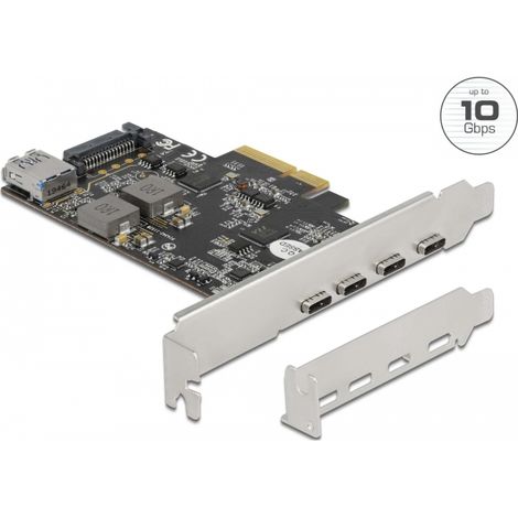 Delock Tarjetas PCI Express x4 a 4 x USB Type-Câ¢ + 1 x USB Tipo-A - SuperSpeed USB 10 Gbps - Factor de forma de perfil bajo