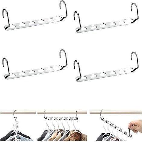 Lot de 4 Cintre Magique en Métal Inox,Cintre Multiple à Porte Manteaux pour Gain de Place, Porte Cintres pour Rangement (1/4)