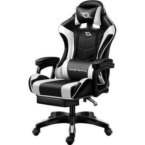 Silla Gaming PowerGaming Negro/Blanco con Reposapiés