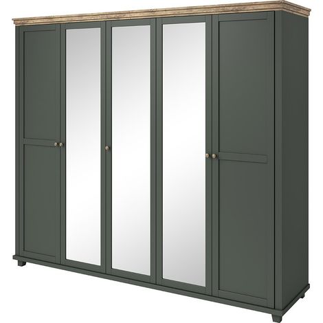 Armoire 250x220 avec 5 portes. Coloris vert kaki et chêne. Collection ASSIA