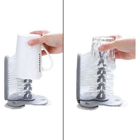 Brosse de nettoyage de verre - Brosse de nettoyage double face, brosse de lavage de tasse, brosse de nettoyage de verre à ventouse murale, brosse de tasse de thé (2pcs) (1/5)
