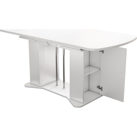 Ausziehbarer Esstisch 120-160 x 80 cm aus weißem MDF mit silbernen Metallbeinen (1/5)