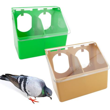 Mangiatoia per piccioni da appendere, in due pezzi – in plastica – con due fori – adatta a piccioni, pappagalli e uccelli di piccola taglia (1/4)