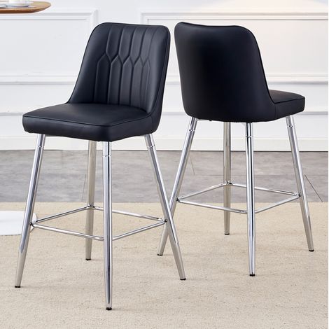 Tabourets de bar 45x42x100 cm en PU noir et métal argenté, design moderne pour cuisine FloraGrace (1/5)