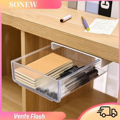 Sonew Sous le tiroir du bureau Tiroir auto-adhésif sous le bureau, gain de place, boîte de rangement meuble bac transparent (1/5)