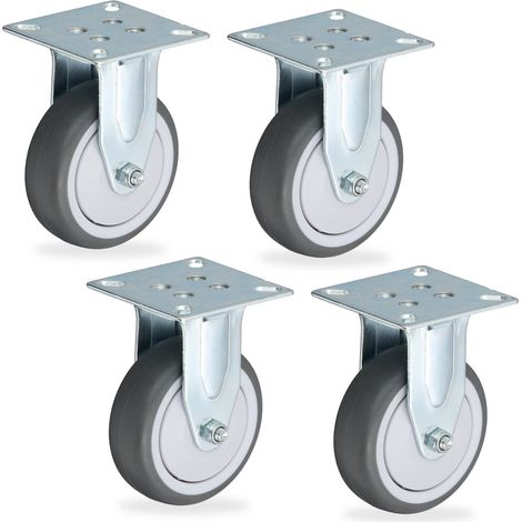 Relaxdays Bockrolle, 4er Set, 50mm, Traglast 160 kg, TPR, Stahlplatte, Kugellager, spurlos, schalldämpfend, grau/silber