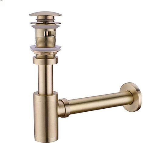 Siphon mural en laiton – Clapet anti-odeurs – Pour évier de salle de bain, évacuation murale – Tuyau de vidange inclus (1/4)