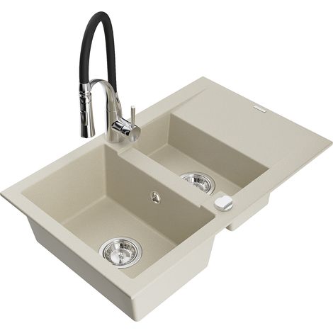 Mexen Gaspar 1,5-Komponenten-Spülbecken aus Granit mit Abtropffläche und Küchenarmatur Aster, beige - 6507-69-73450-07 (1/5)