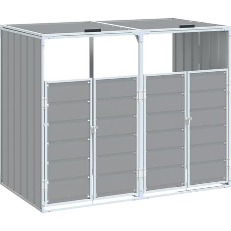 Rangement à roulettes pour poubelles pour deux bacs gris acier CFW62227