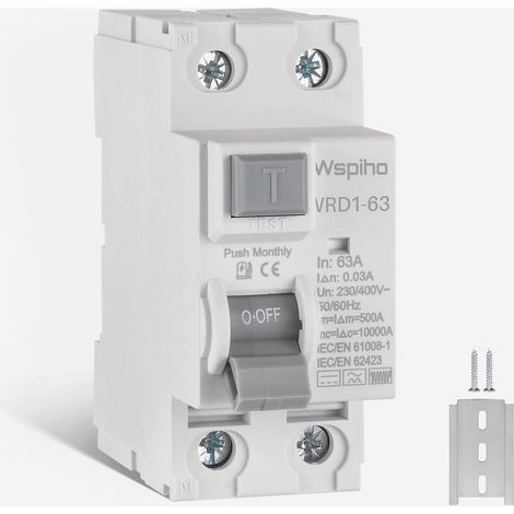 Disjoncteur différentiel FI type B 63 A 30 mA 2 pôles, RCCB Disjoncteur différentiel pour EV, type B, courant alternatif pour chargeur de voiture électrique (1/5)