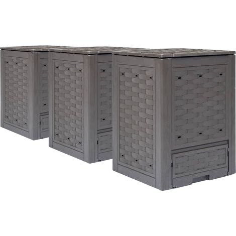 vidaXL Compostiere 3 pz Marrone 60x60x83 cm 900 L Rattan di Plastica