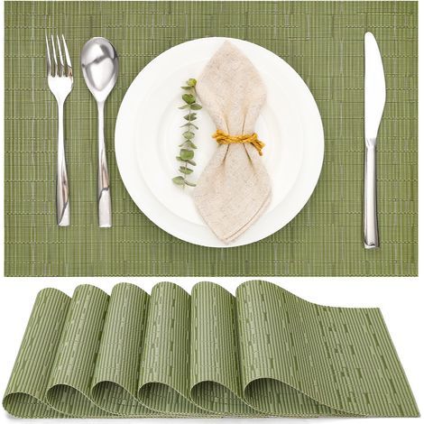 Lot de 6 Sets de Table, Tissé Lavable Napperons pour Cuisine ou pour Table à Manger Résiste à la Chaleur Antidérapant Fait en Vinyle (30x45cm)(Vert) (1/5)