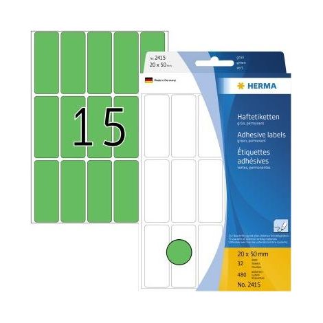 HERMA Universaletikett HERMA 20 x 50 mm (B x H) nicht wieder ablösbar Papier grün 480 Etik./Pack. (1/4)