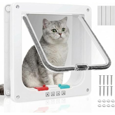 Porte pour Chat, 28 x 25 cm, Blanche, Porte magnétique à Quatre Voies, Passage pour Chat, pour Une Utilisation intérieure et extérieure, Portes et fenêtres (1/5)