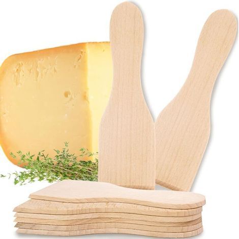 Lot de 8 Racloirs , spatules et dessous de verre en bois pour accessoires de fondue au fromage petite spatule en bois de hêtre (1/4)