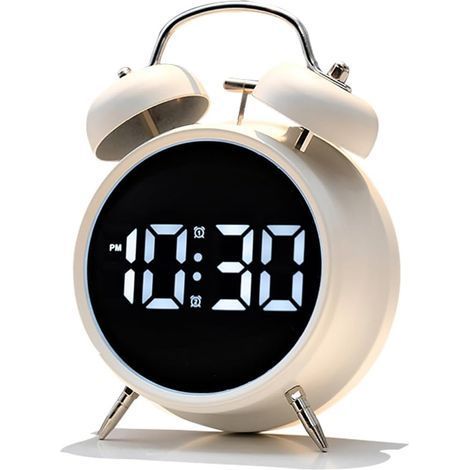 Superbe réveil pour adultes, adolescents, enfants, beau métal vintage, antique avec deux cloches, alimenté par batterie ou par prise, petite horloge numérique de bureau (1/4)