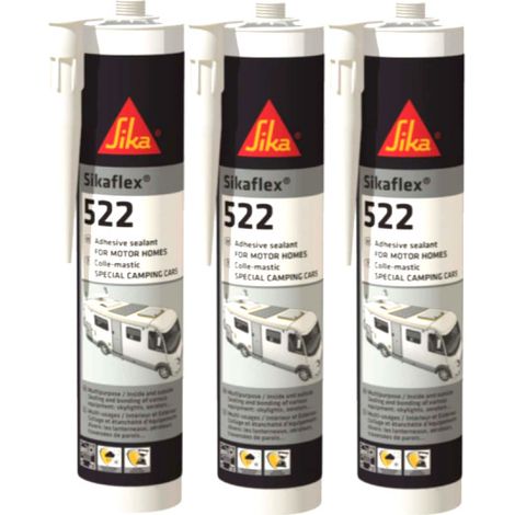 Lot de 3 colles mastic SIKA Sikaflex 522 Caravan – Blanc – 300ml – Résistance aux intempéries et aux UV – Anti-moisissures