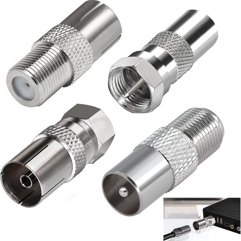 4 Pièces Adaptateur d’Antenne TV F Mâle vers Femelle, Adaptateur Coaxial TV, Connecteur Coaxial RF Nickelé pour Câble Satellite TNT Modem Routeur Récepteur, Raccord Antenne Murale Audio Vidéo (1/5)
