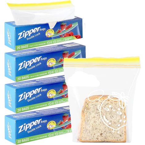 80 Pièces Sacs de Congélation pour Aliments, Moyen Sacs à Éclair à Double Fermeture Réutilisables Sacs Alimentaires Large pour Sandwich Fruits Légumes Viande Soupes Snacks (18CM x 20CM) (1/5)