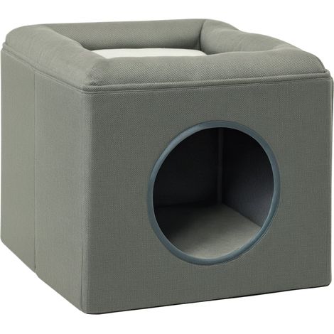 Nicchia per gatti rifugio 36.5 x 36.5 x 33 cm zona notte e piattaforma di osservazione design moderno ed essenziale in MDF grigio 210007687