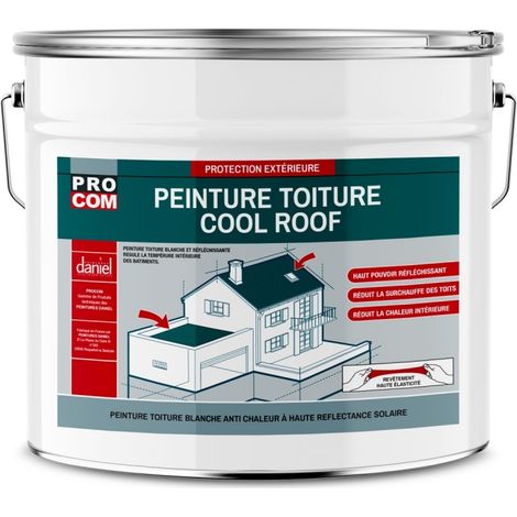 Procom – Peinture toiture anti chaleur Cool Roof – Peinture blanche réfléchissante 10L – Réduit la température intérieure jusqu'à 20°C – SRI 104