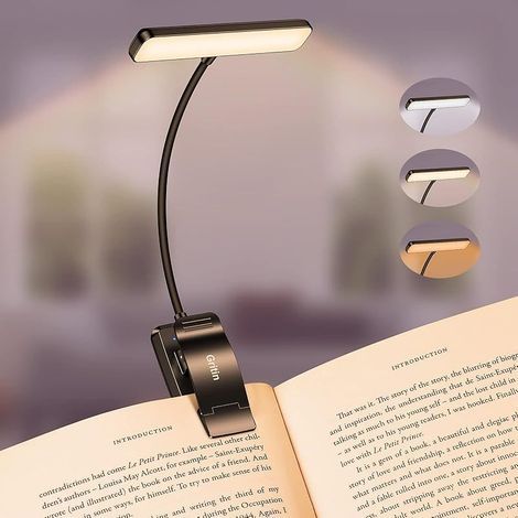 Leselampe Buch Klemme, USB Aufladbare Buchlampe mit 19 LEDs, 3 Farbtemperatur Modi, Lange Laufzeit, Stufenlose Helligkeit Klemmlampe, 360° Flexibel Klemmleuchte für Nachtlesen ins Bett (1/5)