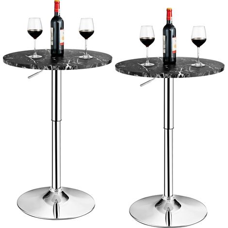 COSTWAY 2Pcs Modern Bar Table Multifunctional Round Pub Table-Black (1/5)