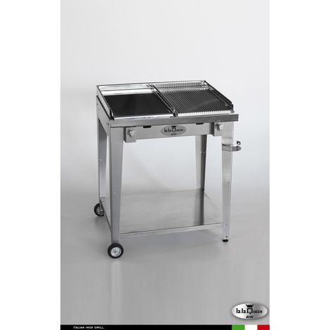 Grill 8.6 Inox Piastra mista - Senza portapiatti - Senza paraschizzi - Con kit mensola e ruote - Satinato - barbecue, griglia, giardino, carne, a gas, acciaio made in Italy