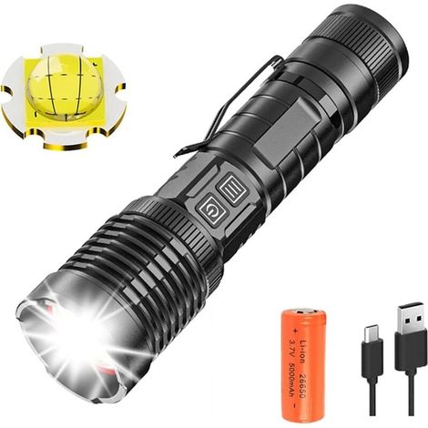 XHP99 LED-Taschenlampe, 20000 Lumen, superhell, taktisch – 5 Zoommodi – USB-aufladbar – für Camping, Wandern und Notfälle im Freien (1/4)