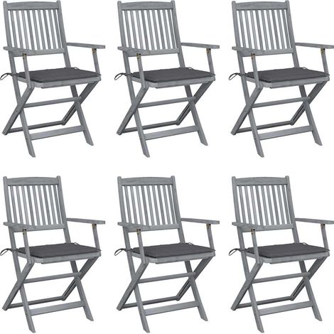 Klappbare Gartenstühle 6 Stk. mit Sitzkissen Massivholz Akazie