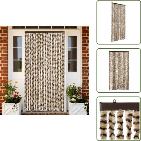 The Living Store Fliegenvorhang Beige und Braun 100x200 cm Chenille - Fliegenvorhang - Insektenschutz - Türvorhang - Sommergarten - Balkon