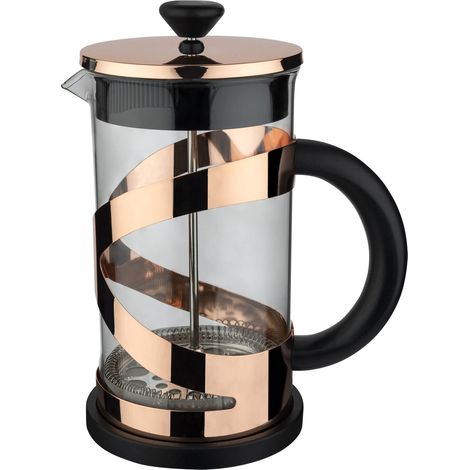 Café Olé Classico Cuivre Cafetière, 350 ml / 1 tasse / 3 tasses à espresso, cafetière à piston, filtre en acier inoxydable, corps en verre, finition cuivrée (1/5)
