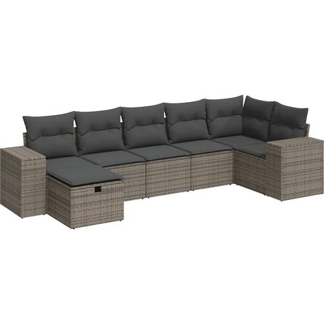 Set Divani da Giardino 7 pz con Cuscini Grigio in Polyrattan vidaXL (1/5)