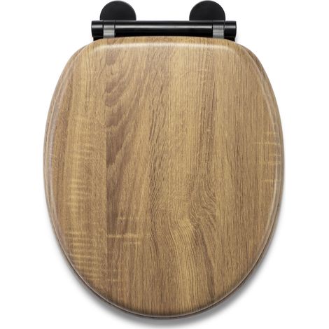 Croydex Ontario - Sedile WC in legno con chiusura rallentata, sgancio rapido per una facile pulizia, cerniere regolabili con fissaggio superiore e inferiore, superficie di seduta antibatterica e (1/5)