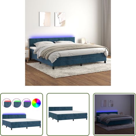 Matratze - Boxspringbett mit Matratze & LED Dunkelblau 200x200 cm Samt (1/5)
